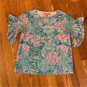 Lilly Pulitzer Floral Blouse in Pink and Blue